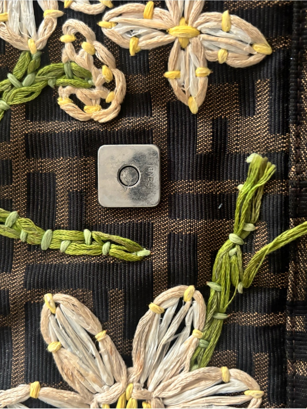 Vintage Fendi Zucca Monogram Floral Embroidered Baguette Bag - Picture 9 of 16